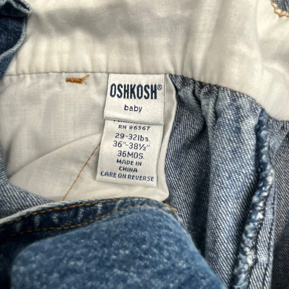 OshKosh Bgosh Baby Denim Overalls 36‎ Months Adjustable Straps Blue Pockets